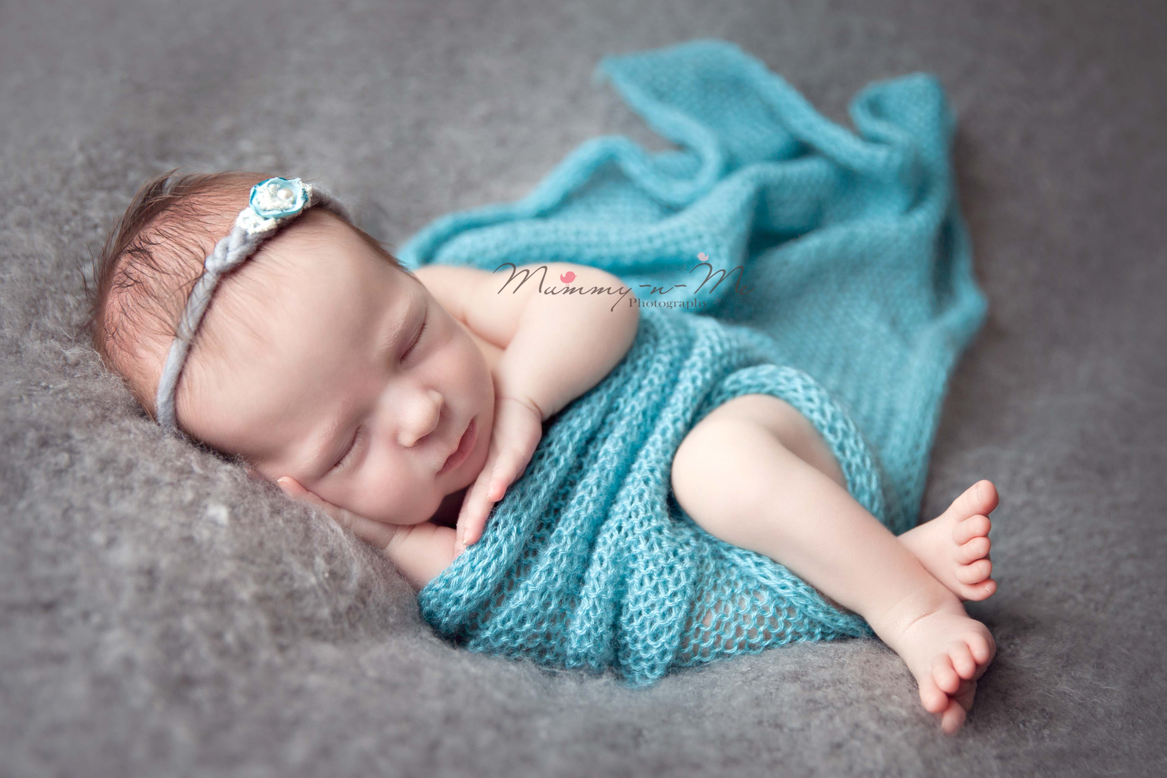 newborn girl in blue wrap brisbane newborn photographer