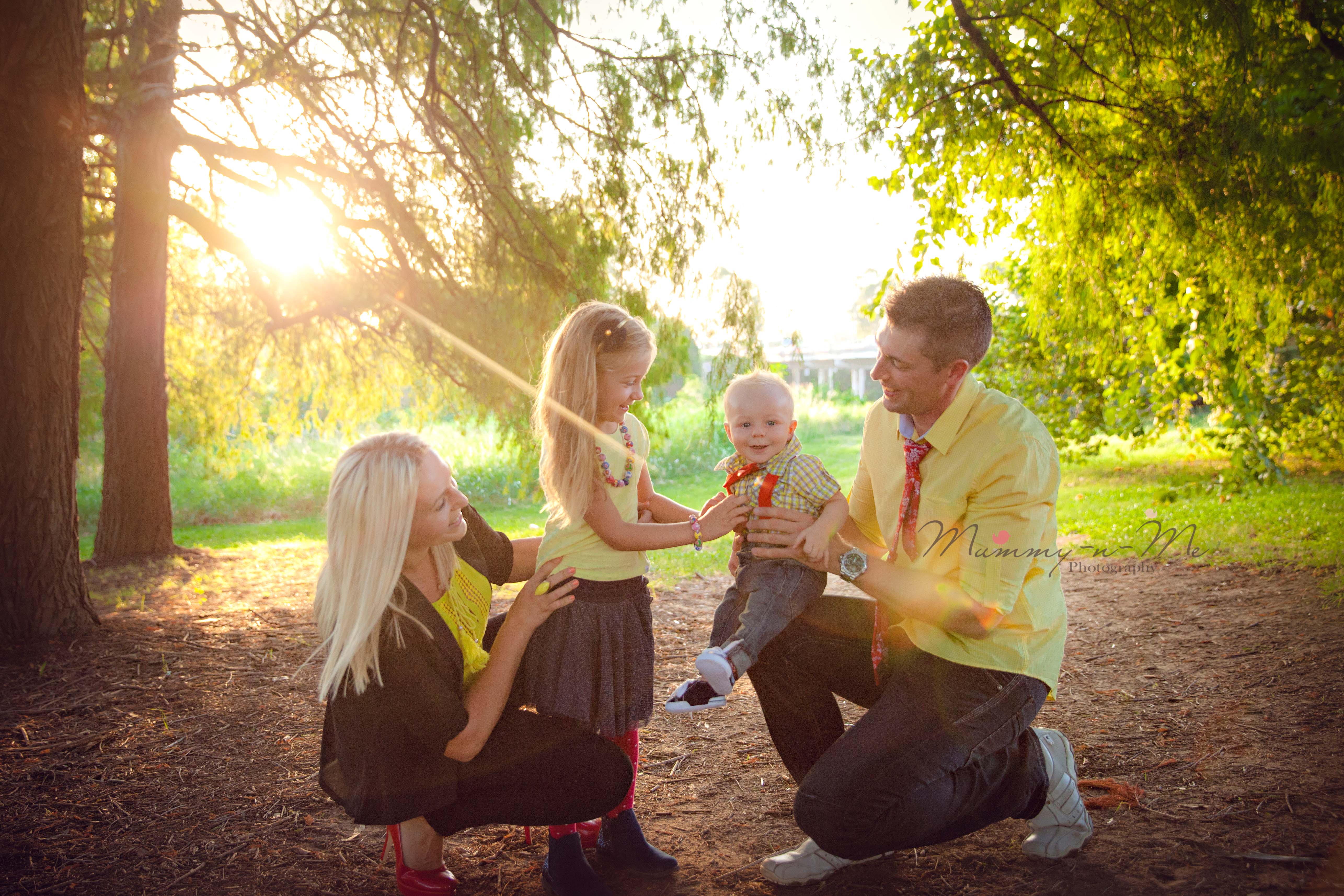 Beautiful family in golden light at the park Brisbane Family Child Photographer