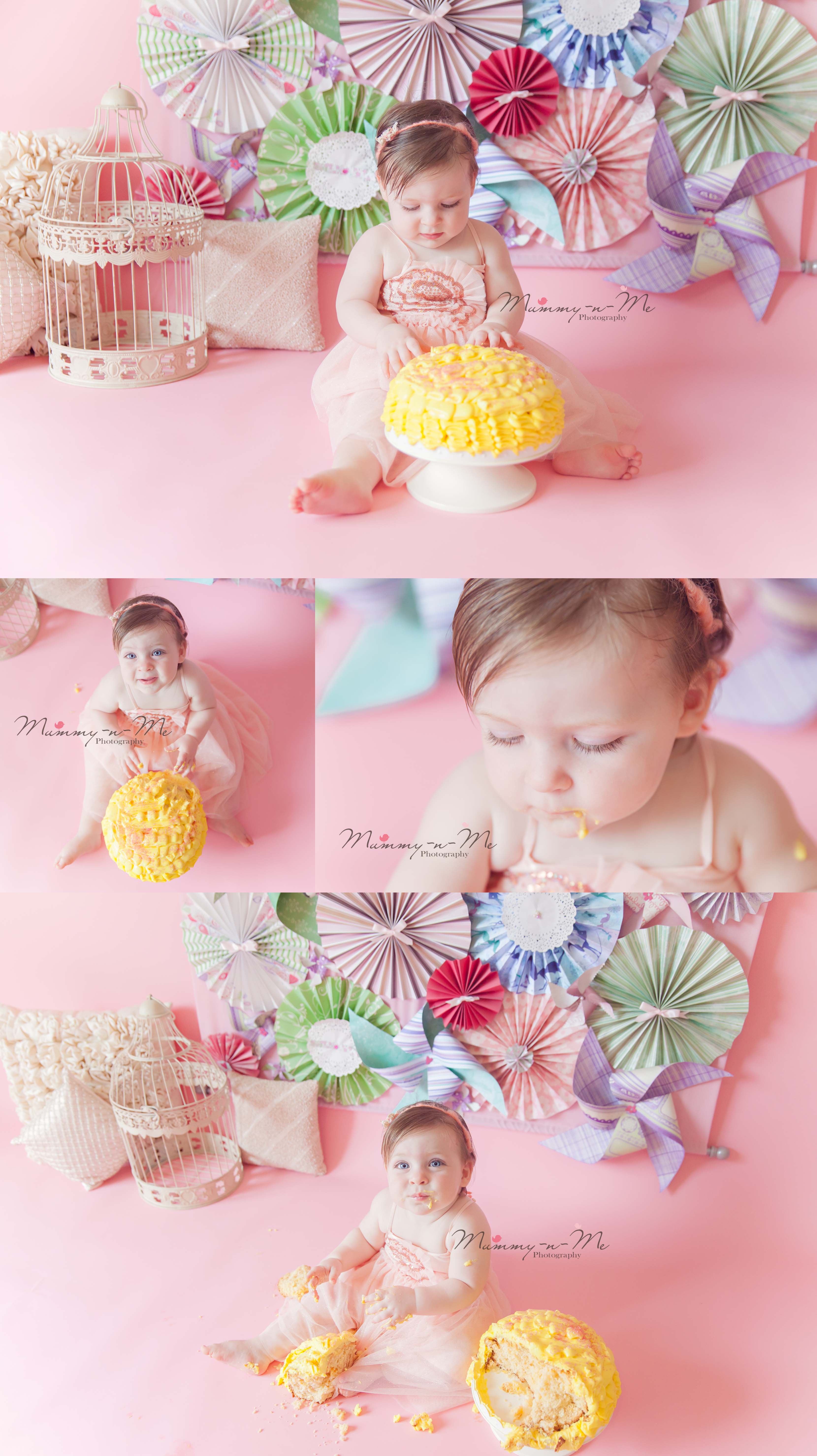 Baby girl cake smash pinwheels and pink shabby chic brisbane baby cake smash family photographer