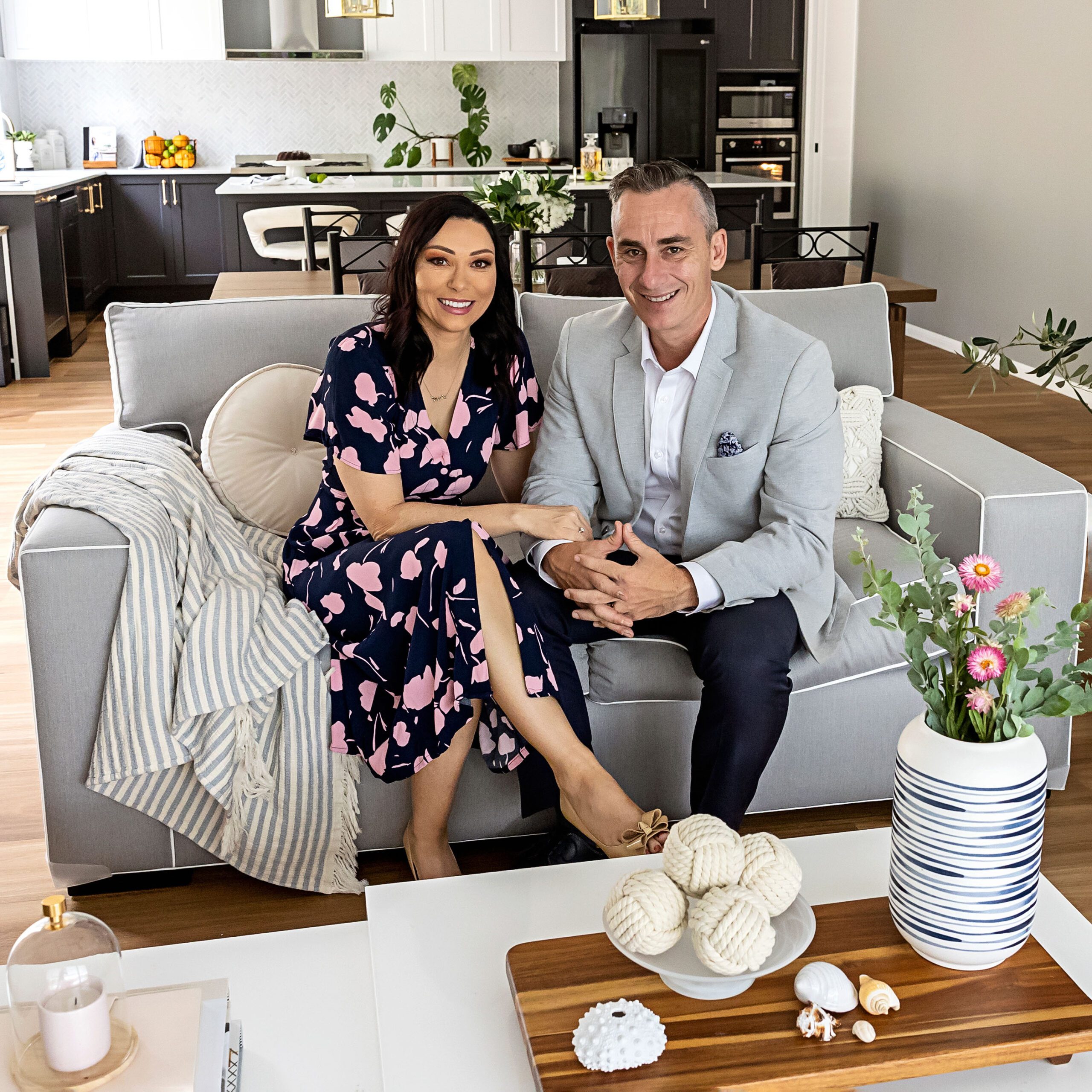 Couple on couch for real-estate photo